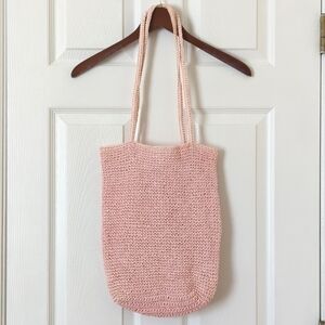 Jennifer Moore 90's Vintage Classic Woven Straw Summer Shoulder Tote Bag Pink